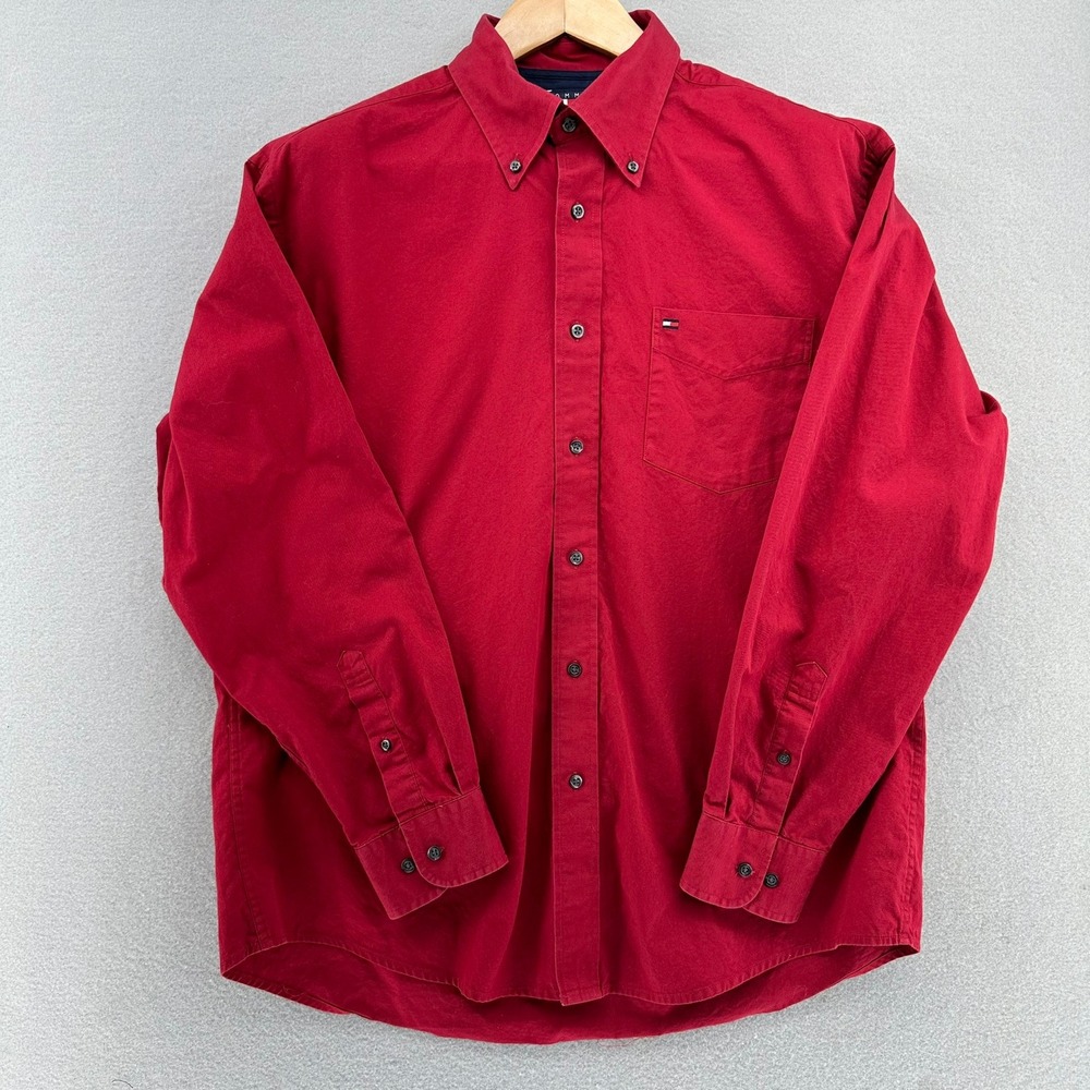 2005 Tommy Hilfiger Button Down Shirt‎ Long Sleeve Casual Red Mens L Preppy VTG